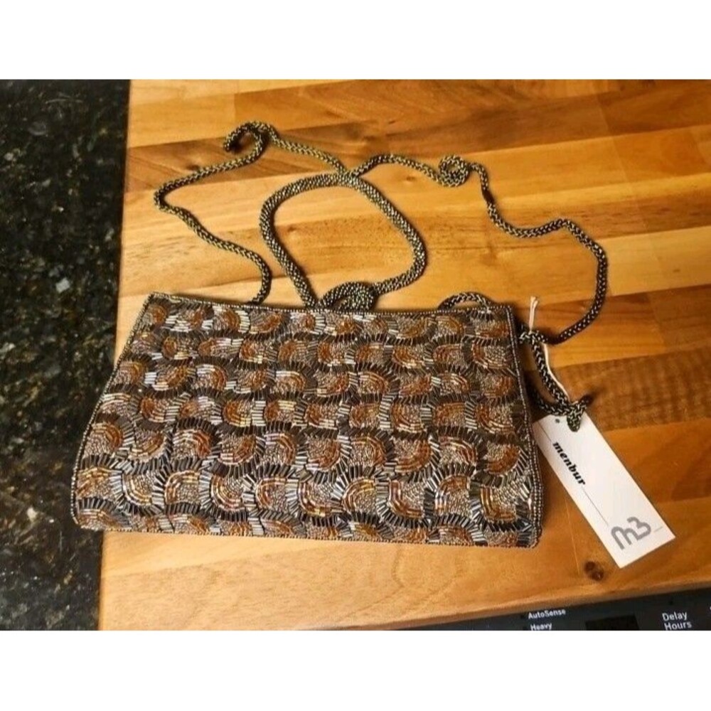 Menbur Spain Clutch Purse With Shoulder Strap Bronze Beaded NWT Damaged